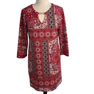 Tiana B. Women's Retro Geometric Print Pull-Over Tunic Dress Multi-Colored Sz 12